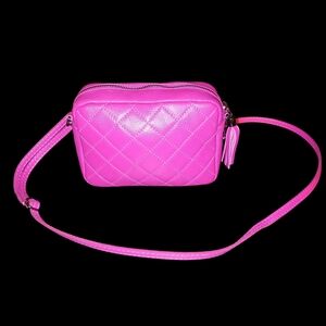 Fiordaliso Italy Pink Quilted Tumbled Leather Tassel Crossbody Bag
